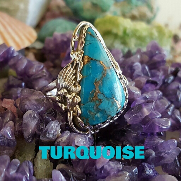 Earth Art hand crafted artisan Jewelry - Copper Blue AZ Turquoise Ring Sterling Silver